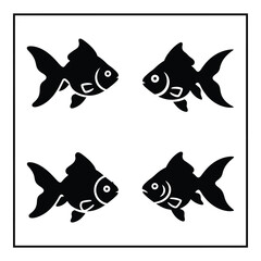 Four stylized black silhouette goldfish arranged in a square pattern on a white canvas silhouette