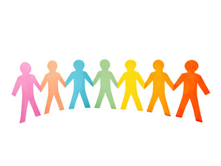 Rainbow paper people holding hands