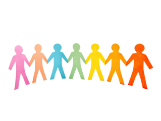 Rainbow paper people holding hands