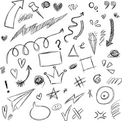 Whimsical doodle collection featuring nature elements homes and celebratory icons