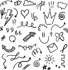 Whimsical doodle collection featuring nature elements homes and celebratory icons