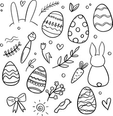 Easter eggs hand drawn on white background. Happy easter isolated element objects.