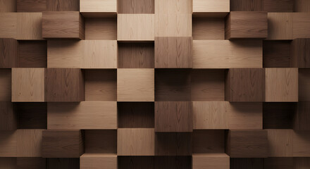 "Abstract 3D Wooden Cubes Pattern Background in Natural Brown Tones"