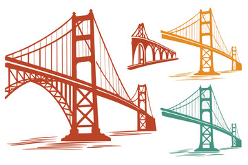 set of Bridge architecture silhouette vector isolated on white background