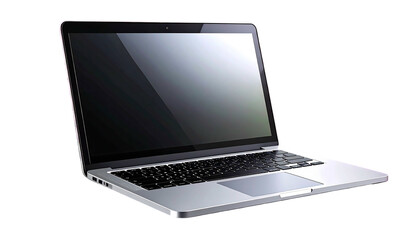 Sleek silver laptop computer isolated on white background for technology.