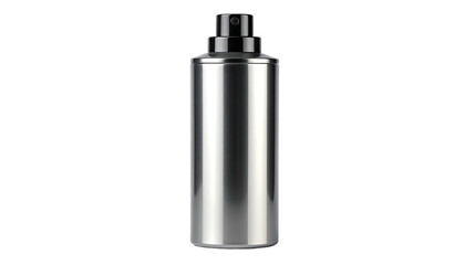 Sleek Silver Spray Bottle Minimalist Design on White Background.