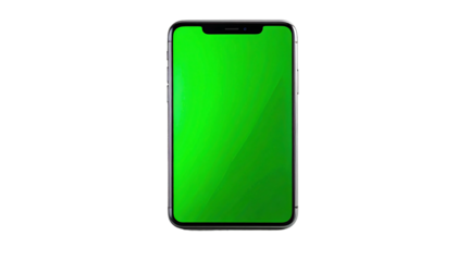 Smartphone with green screen isolated on white background 1.