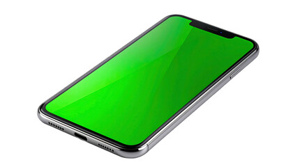 Smartphone with green screen isolated on white background.