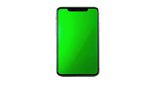 Smartphone with green screen isolated on white background 1.