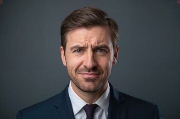 Dissatisfied man in formal attire expressing concern and frustration suggesting negative customer feedback and low business reputation in a professional setting