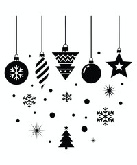 Set of Black Christmas Holiday Ornaments Silhouette Vector Icons

