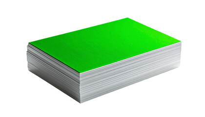 Stack of green paper sheets isolated on a white background ready for your design.