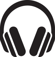 Black silhouette of headphones with musical notes emitting sound waves