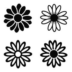 Four stylized daisy flower silhouettes for spring and summer design elements silhouette
