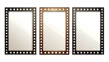Three film frames isolated on white background perfect for design.