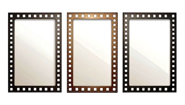 Three film frames isolated on white background perfect for design.