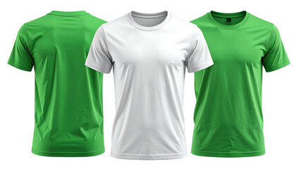 Three T Shirts White and Green Apparel Mockup.