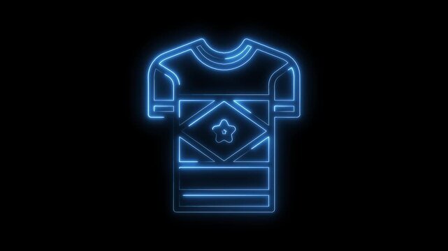 Neon style soccer tshirt outline animation on dark background sports apparel design