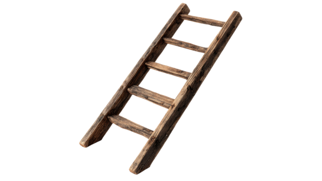 3d realistic icon of wooden ladder representing success, growth, construction, climbing progress, and upward achievement opportunities isolated on white background
