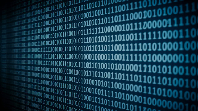 Digital binary data on computer screen background