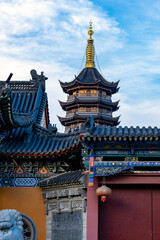 Fototapeta premium Traditional Chinese Pagoda with Intricate Architectural Details
