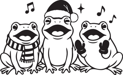 three singing Christmas frogs