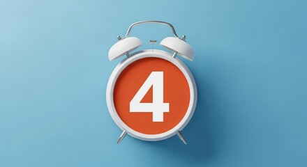 Retro Alarm Clock Featuring the Number Four on its Face Set Against a Vibrant Blue Background