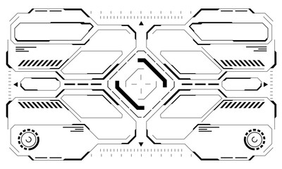 HUD sci-fi interface screen view black circular geometric design virtual futuristic technology creative display on white vector