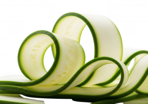 Curled green vegetable ribbons isolated on a transparent background