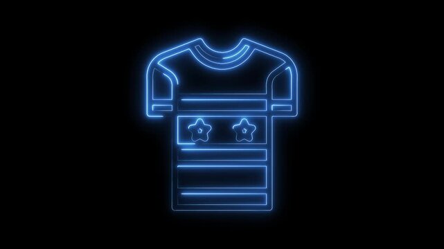 Neon blue tshirt with stars and stripes glowing on a black background