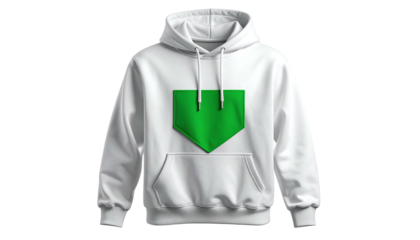 White Hoodie with Green Geometric Design.