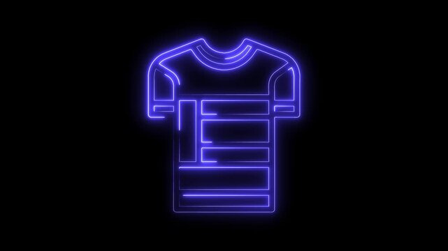 Glowing neon t shirt apparel outline design animation on black background