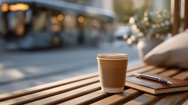 After ministry work, a retired pastor takes a coffee break on city streets, sipping from a paper cup, its lid warped, on a wooden bench, its slats worn. A leather-bound journal, its cover cracked,