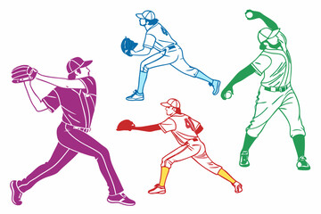 set of Baseball pitcher silhouette vector isolated on white background