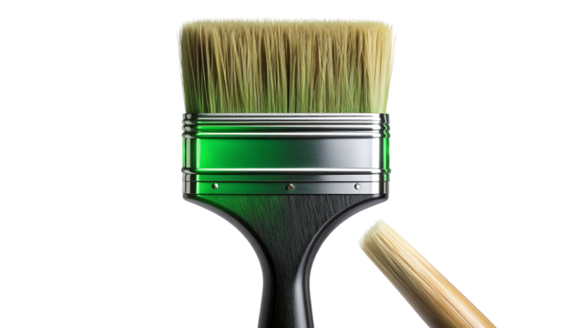 Wide green and black paintbrush isolated on white background.