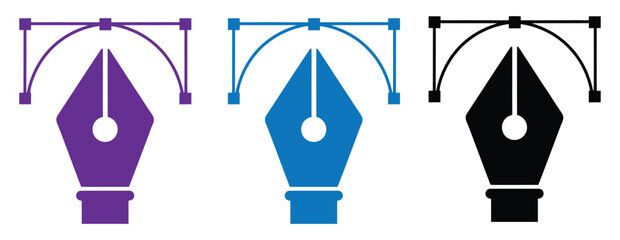 Illustration of three vector pens, representing graphic design, digital art, and creative tools for artists and designers in a minimalist style