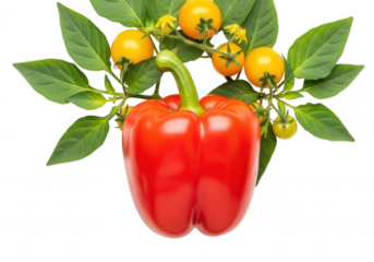 Red bell pepper with yellow cherry tomatoes isolated on a transparent background