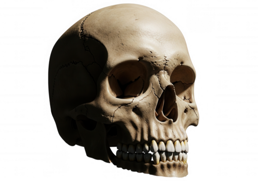 Human skull bone structure isolated on a transparent background