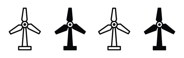 Wind turbine vector silhouettes. Windmill vector icons. Wind turbine icons. Wind power icons. Alternative energy symbols. Editable stroke