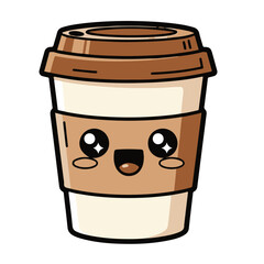 Cartoon Disposable Coffee Cup Mascot with Happy Face