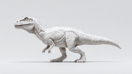 White Painted Dinosaur on White Flat Background. Minimal Art Concept with Clean and Simple Aesthetic.