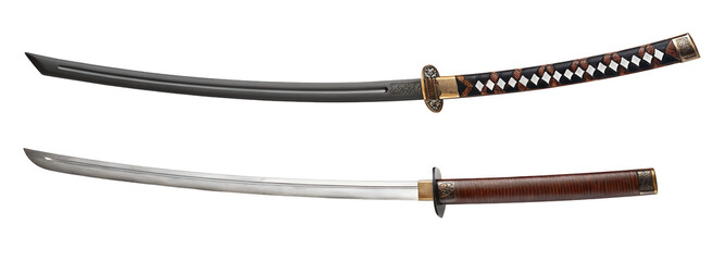 Two detailed katana swords displayed together sharp blades ready for action
