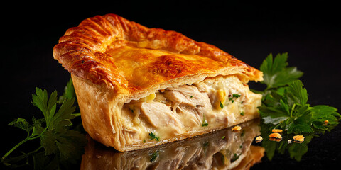 Chicken pie on black background