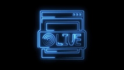 Animated neon stream overlay featuring a browser window and the word live