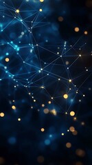 Fototapeta premium Abstract network of glowing lines and dots in blue and gold tones background