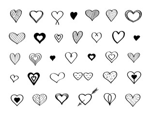 Heart icon doodle style. Hand drawn hearts vector illustration. Isolated on white background.