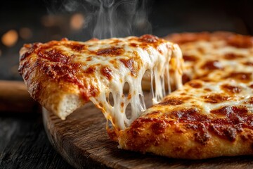A close up of a delicious pizza slice with melting cheese