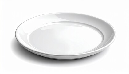 A realistic ceramic plate with subtle reflections, round edges, and clean minimalist design isolated on white background
