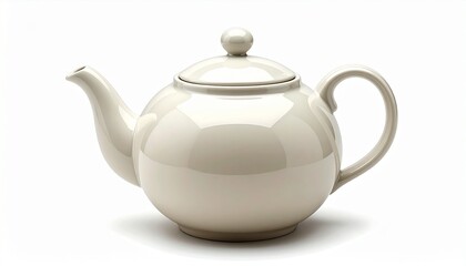 Obraz premium A realistic ceramic teapot with curved spout, round handle, and glossy glaze isolated on white background 