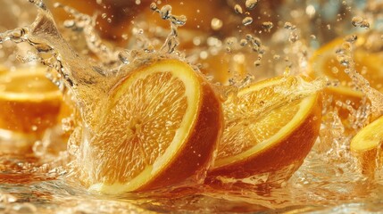 Vibrant Orange Slices Splashing in Water, Perfect for Food & Beverage Design